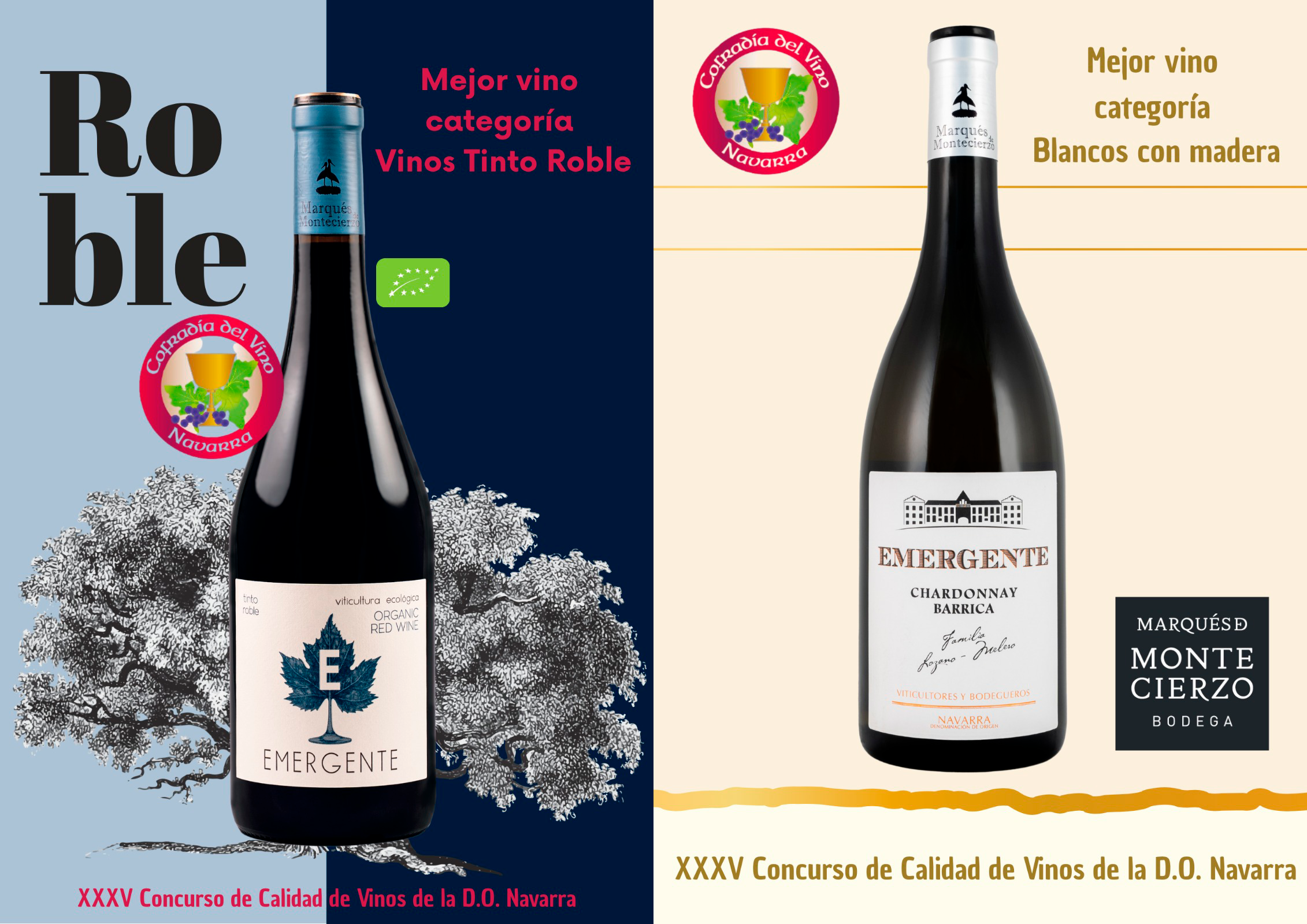 Emergente Roble 2024 y Emergente Blanco Barrica Chardonnay 2025, premiados como los mejores vinos